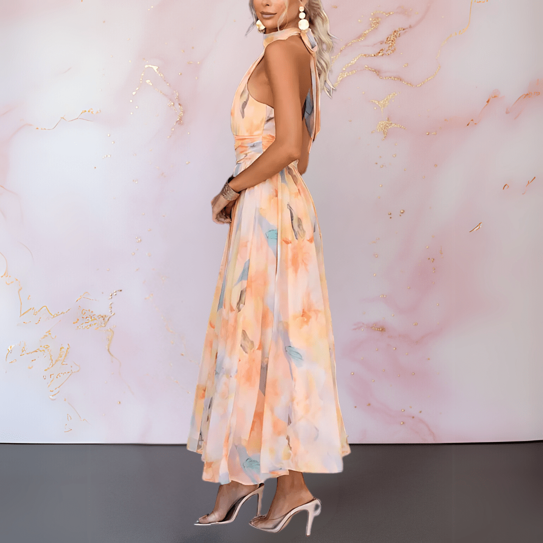 ESTHER | ROBE À IMPRIMÉ AQUARELLE ET DOS NU