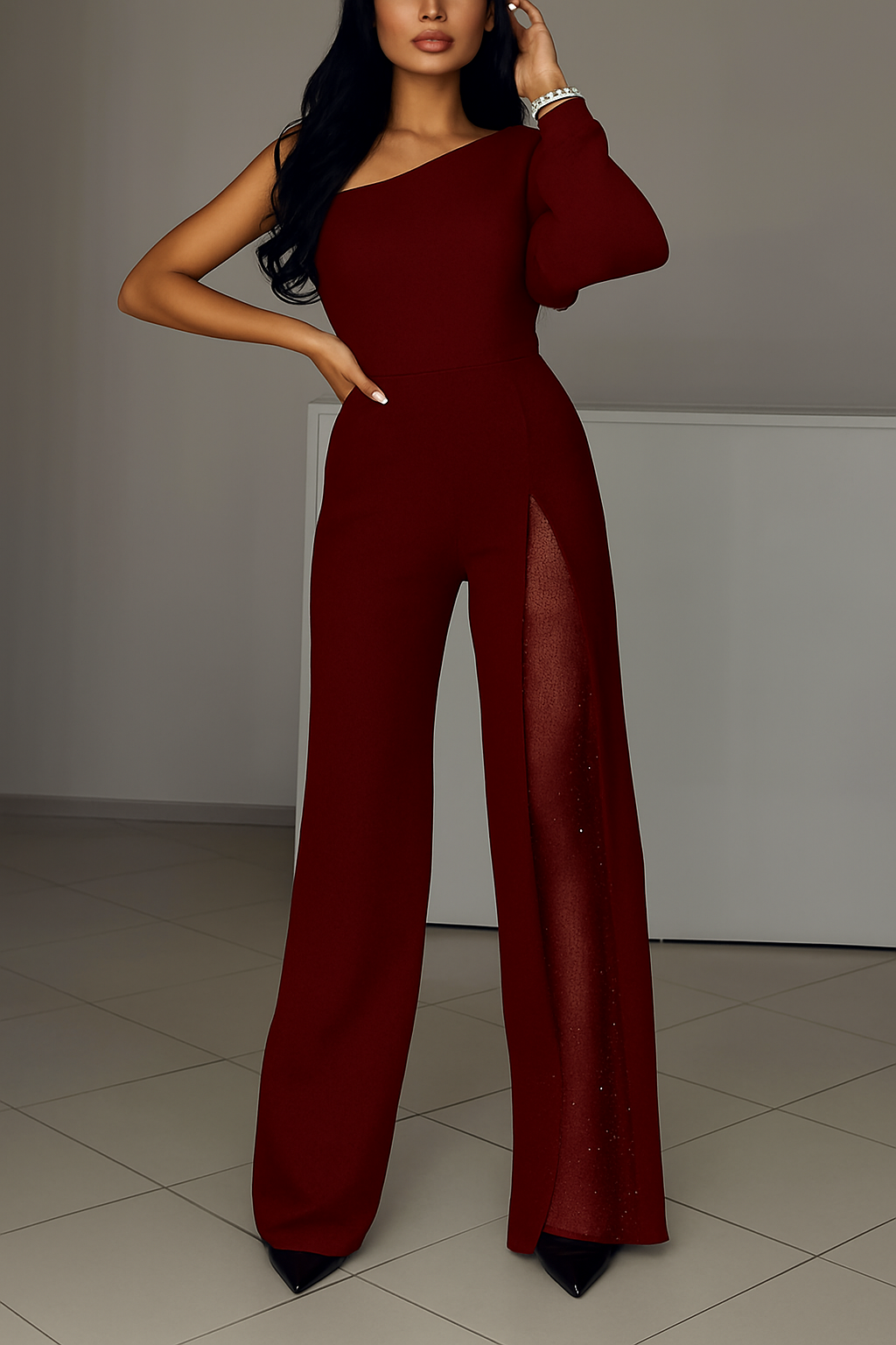 Athéna – Combinaison Élégante Asymétrique Avec Détail Brillant