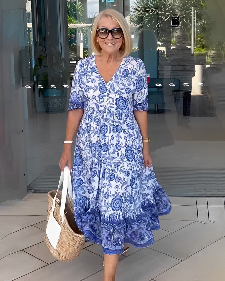 Keisha | Robe élégante à col V et imprimé floral