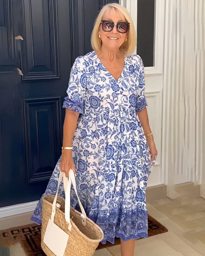 Keisha | Robe élégante à col V et imprimé floral