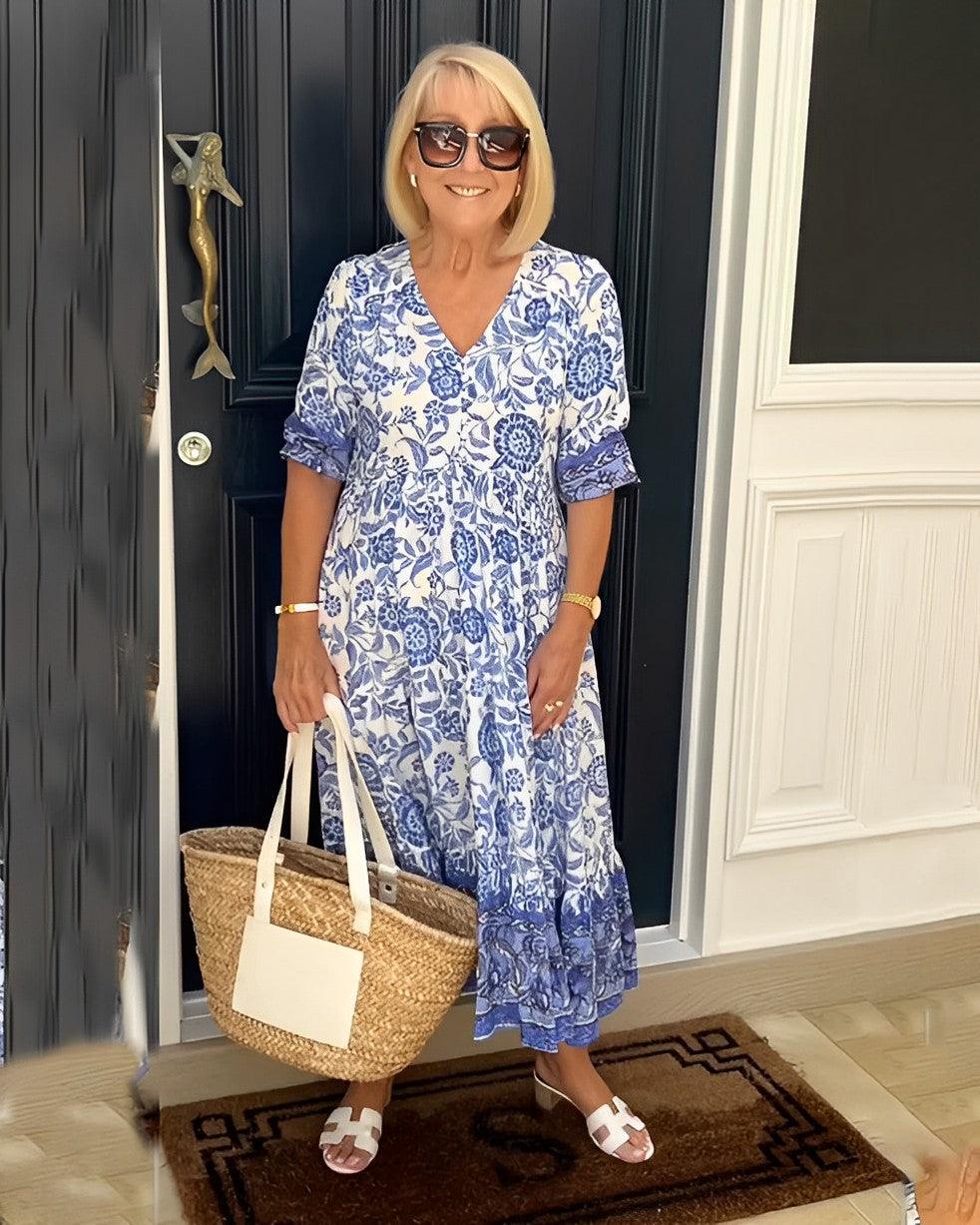 Keisha | Robe élégante à col V et imprimé floral