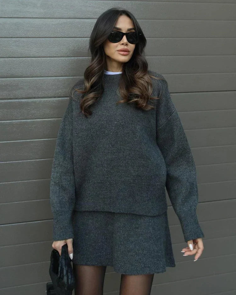 Léa™ | Ensemble Pull & Jupe en Maille Élégante