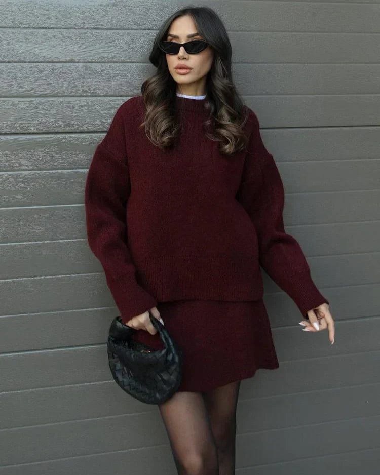 Léa™ | Ensemble Pull & Jupe en Maille Élégante