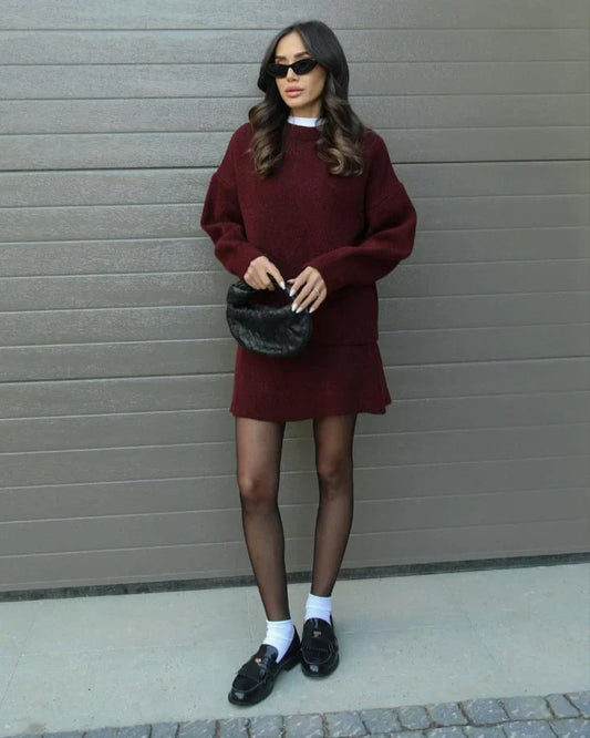 Léa™ | Ensemble Pull & Jupe en Maille Élégante