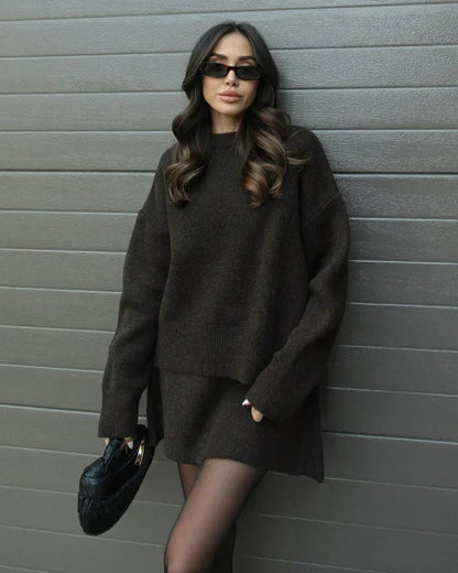 Léa™ | Ensemble Pull & Jupe en Maille Élégante