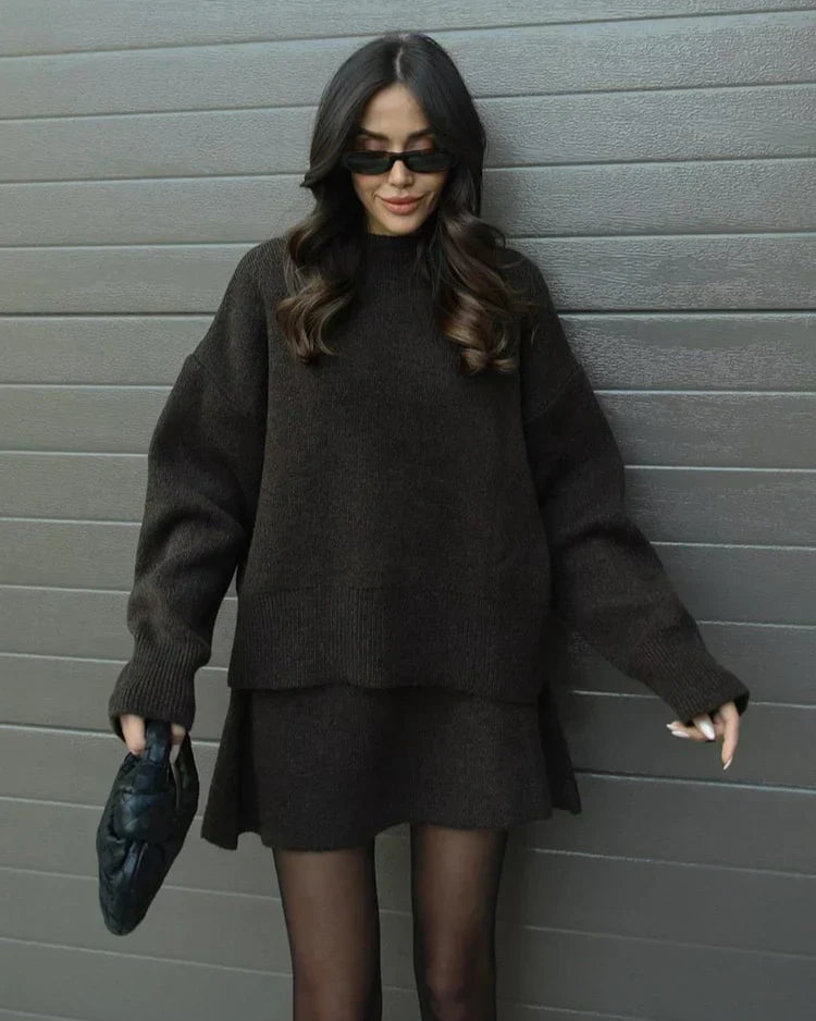 Léa™ | Ensemble Pull & Jupe en Maille Élégante