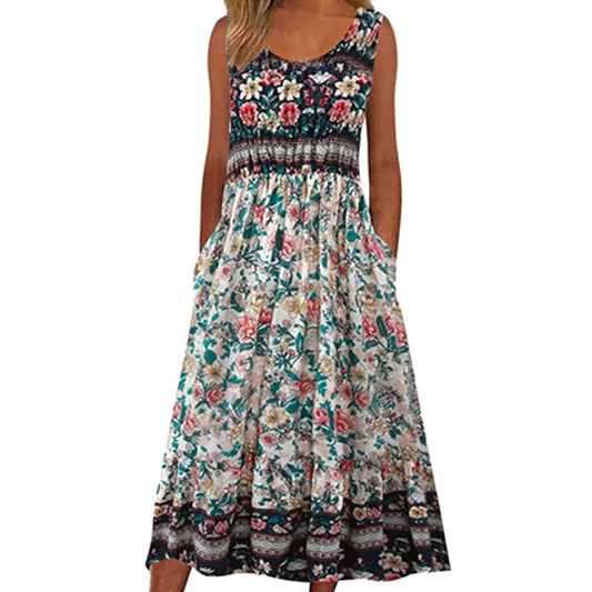 Robe sans manches à imprimé floral pour femme