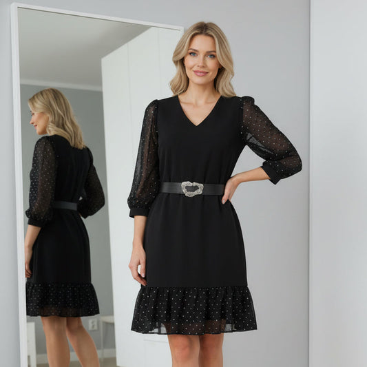 Robe à col en V et ourlet volanté pour femme