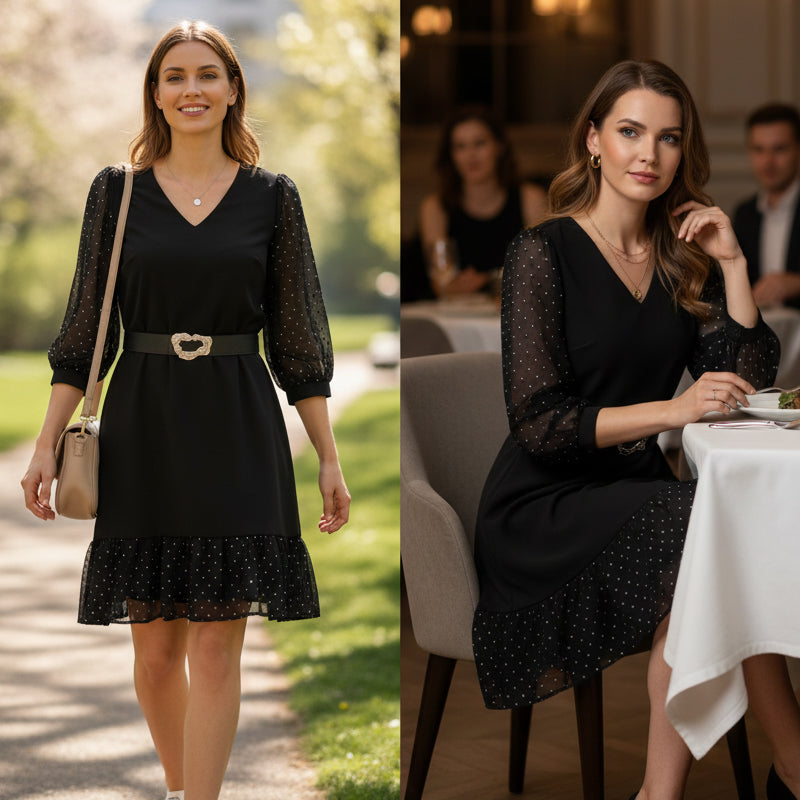 Robe à col en V et ourlet volanté pour femme