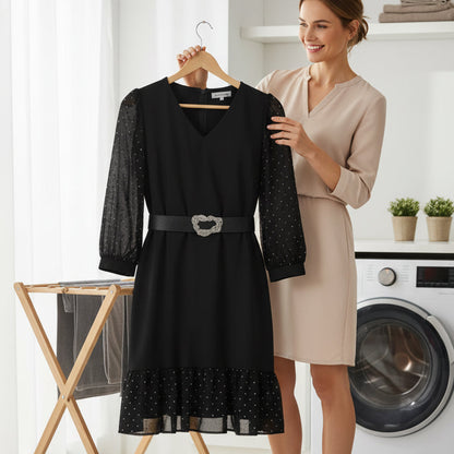 Robe à col en V et ourlet volanté pour femme